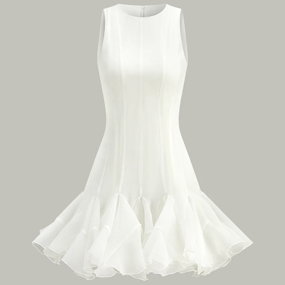 Commense White Ruffled Hem Mini Dress - Picture 2 of 9